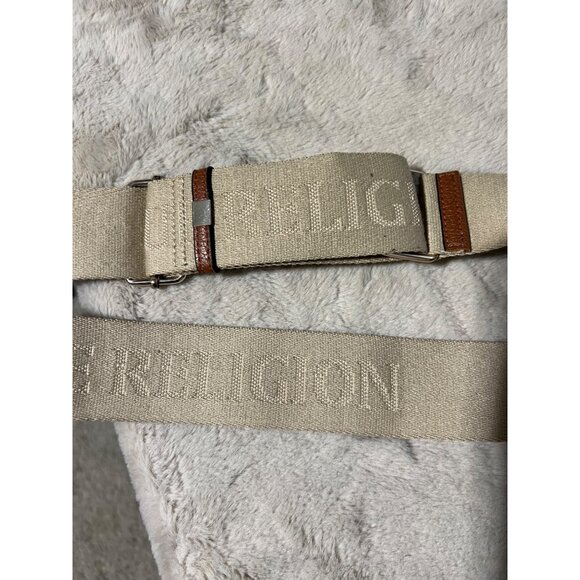 True Religion Tan Crossbody Bag With Gold Logo & Adjustable Canvas Strap - Picture 3 of 9